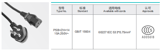 PSB+ZH-14 10A 250V Power Supply Cord