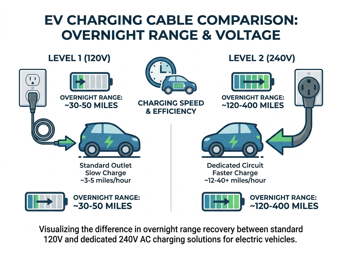 Electric vehicle charging cable connected to car